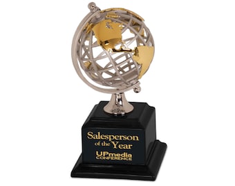 Trofeo Globo de Metal: Premio al Logro Corporativo con Placa Personalizada