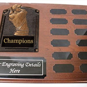 Beautiful Golf Perpetual Plaque, 12 Year Golf Award, Plaque With Engraving