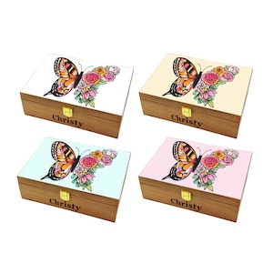 Butterfly Engraved Wooden Keepsake Box: Personalized Memory Box