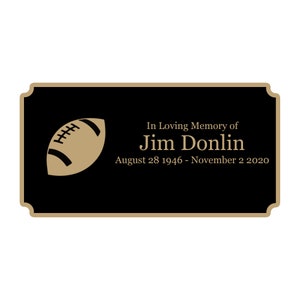 Personalized Football Memorial Plaque: Black & Gold Cremation Urn Plate
