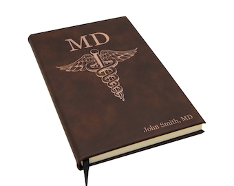 Diario médico personalizado de cuero vegano: regalo de caduceo