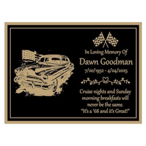 Personalized Car Plaque, Classic Cars Memorial Plate, Sports Cremation Urn Name Plate in Black and Gold- Multiple Sizes and Colors