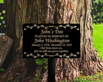 Personalized Memorial Tree Plaque: Metal Garden Grave Marker