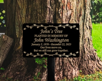 Memorial Tree Plaque With Stake, Personalized Sturdy Metal Garden Marker, Tree Sign, Grave Marker, Remembrance Plaque-Multiple Colors, Sizes