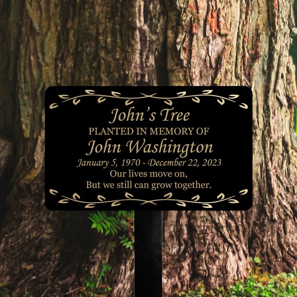 Memorial Tree Plaque With Stake, Personalized Sturdy Metal Garden Marker, Tree Sign, Grave Marker, Remembrance Plaque-Multiple Colors, Sizes