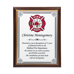 Feuerwehrmann Personalisiertes Holz- und Metallschild, Ruhestand, Leistungspreis, Sport, Holzschild, Ruhestand, Firmengeschenk