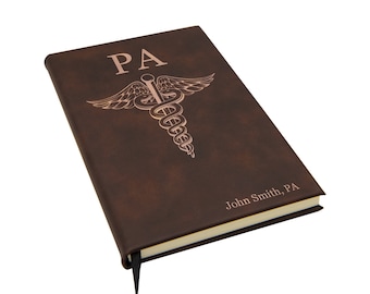 Personalized PA Vegan Leather Journal: Caduceus Engraved Notebook