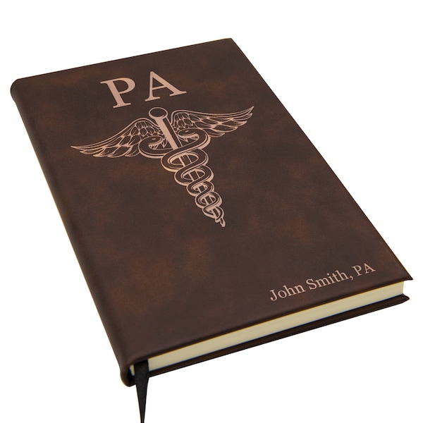 Personalized PA Vegan Leather Journal: Caduceus Engraved Notebook