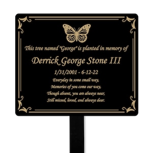 Butterfly Memorial Plaque Stake, Sturdy Metal Grave Marker, Remembrance Plaque, Outdoor, Indoor Personalized Memorial Plate