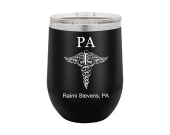 Personalized PA Caduceus Wine Tumbler: Engraved Stainless Steel Gift