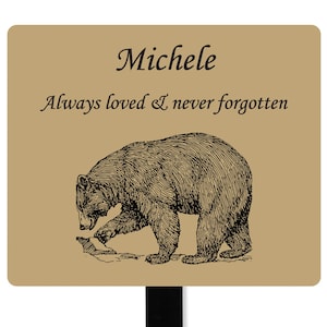 Bear Memorial Plaque Stake, Sturdy Metal Grave Marker, Remembrance Plaque, Outdoor, Indoor Personalized Memorial Plate