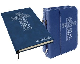 For God So Loved Bible Cover, Bible Cover and Journal Set, Personalized Vegan Bible Cover with Zipper, Christmas and Easter Gift