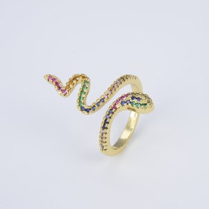 Adjustable Snake Ring | Rainbow Cubic Zirconia | Stackable Serpent Ring, Spiral Snake Ring, Stacking Animal Rings
