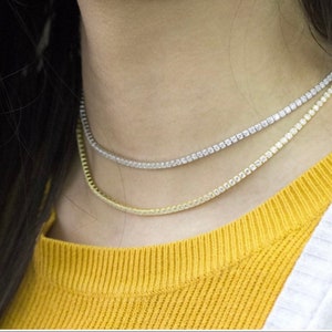 Tennis Choker Necklace | Silver Necklace | Tennis Choker | Layering Necklace | Sterling Silver, Cubic Zirconia Tennis Choker