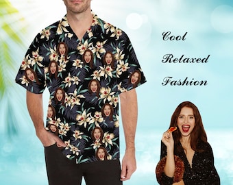 Custom Mens Hawaiian Shirt with Face Personalized Photo Tshirt Beach Shirts Summer Hawaii Shirt Vacation Shirt Gift for Boyfriend Husband