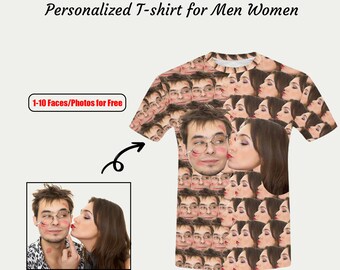 Custom Face T-Shirts for Men Women Personalized Shirt with Your Photos Birthday Anniversary Gift for Family Couple Friends