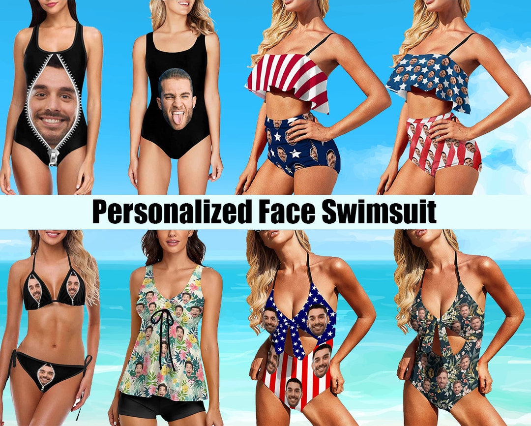 Custom Face Swimsuit Personalized Women's Bathing Suit With Photo Bikini Set Swimwear