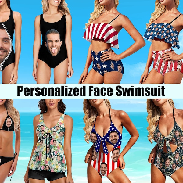 Aangepaste gezicht badpak gepersonaliseerde dames badpak met foto bikini set badmode verjaardag verjaardag vrijgezellenfeest cadeau