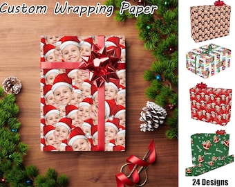 Custom Photo Wrapping Paper Roll with Face Personalized Name Text Gift Wrapping Paper Mother Father Valentine Day Birthday Christmas Wedding
