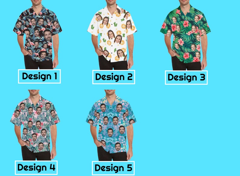 Custom Face Hawaiian Shirt for Men Personalized Photo Text Hawaii Shirt Bachelor Party Shirts Anniversary Vacation Trip Fathers Day Gift image 2