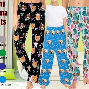 Custom Face Pajamas Pants Personalized Dog Cat Photo Pajama Trousers Women Men Kids Party Gift Family Lover Mothers Fathers Day Christmas