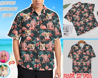 Benutzerdefiniertes Gesicht Hawaiihemd für Männer Frauen personalisierte Foto Text Hawaii Shirt Junggesellenabschied Shirt Reise Geburtstag Mutter Vatertag Geschenk