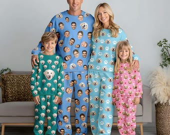 Custom Pajamas, Personalized Dog Face Pajama Set, Christmas Pjs Gift