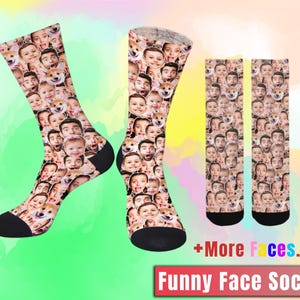Custom Face Socks with Text Personalized Photo Sox Anniversary Birthday Christmas Gift for Unisex Adult Women Men Child Kids Family Couple