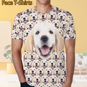 Custom T-Shirt with Cat Dog Faces Custom Face Shirts Bachelor Party Shirts Personalized Tee Shirts Men Women Kids Birthday Christmas Gift