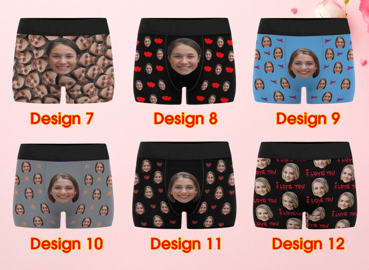 Custom Face Boxers Briefs for Men Underwear Personalized Photo Underpants Birthday Anniversary Christmas Valentines Day Gift for Him