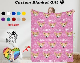 Custom Pet Cat Dog Face Photo Blanket Collage Personalized Family Couple Besties Memorial Blanket Text Anniversary Birthday Christmas Gift