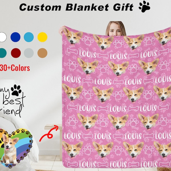 Custom Pet Cat Dog Face Photo Blanket Collage Personalized Family Couple Besties Memorial Blanket Text Anniversary Birthday Christmas Gift