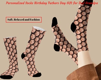 Custom Face Socks Personalized Sox with Photo Text Birthday Father's Day Socks for Dad Grandpa