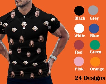 Custom Polo Shirt for Men Women Personalized Face Polo Shirt Photo Text Golf Bachelor Party Shirts Anniversary Birthday Fathers Day Gift