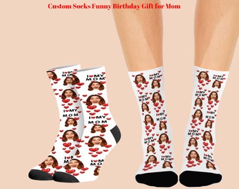 Custom Socks with Face Text Personalized Face Sox for Mom I Love My Mom Mother's Day Socks