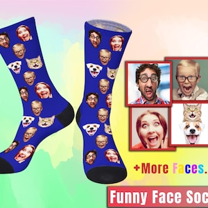 Custom Face Socks with Text Personalized Photo Sox Anniversary Birthday Christmas Gift for Unisex Adult Women Men Child Kids Family Couple