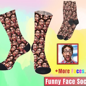 Custom Face Socks with Text Personalized Photo Sox Anniversary Birthday Christmas Gift for Unisex Adult Women Men Child Kids Family Couple