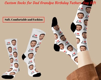 Custom Face Socks Personalized Photo Text Sox for Dad Grandpa I Love My Dad Birthday Father's Day Gift