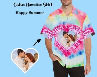 Custom Mens Hawaiian Shirt with Face Personalized Photo Tshirt Beach Shirts Summer Hawaii Shirt Vacation Shirt Gift for Boyfriend Husband