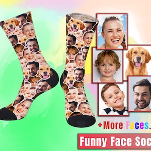 Custom Face Socks with Text Personalized Photo Sox Anniversary Birthday Christmas Gift for Unisex Adult Women Men Child Kids Family Couple