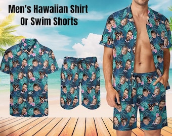 Custom Hawaiian Shirt with Face,Bachelor Party Shirts,Custom Face Shirts,Custom Swim Trunks,Photo Beach Shorts,Men&#39;s Shirt and Shorts Women