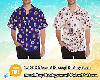 Custom Face Hawaiian Shirt Personalized Photo Text Tshirt Custom Background Pattern Shirt Bachelor Party Shirt Vacation Trip Father Day Gift