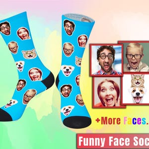 Custom Face Socks with Text Personalized Photo Sox Anniversary Birthday Christmas Gift for Unisex Adult Women Men Child Kids Family Couple