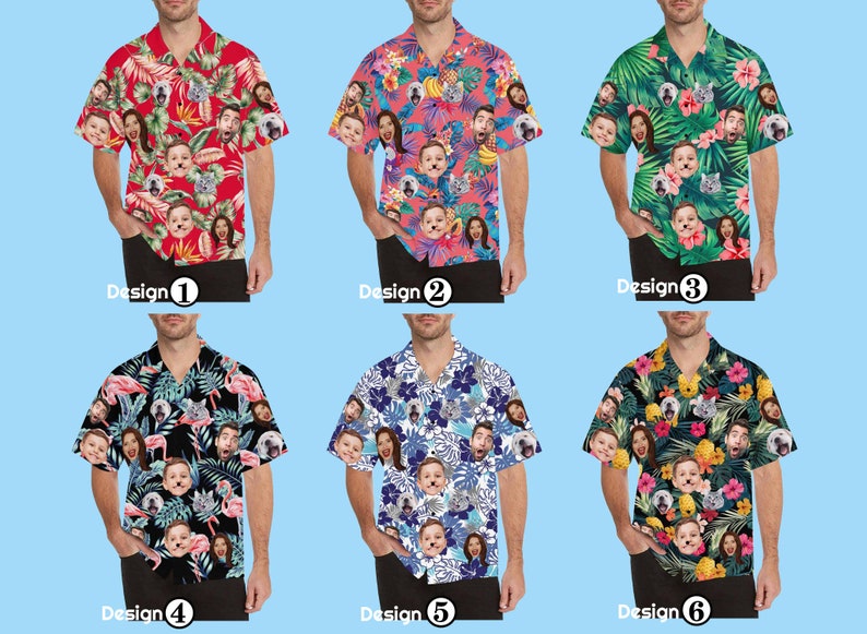 Custom Face Hawaiian Shirt for Men Women Personalized Background Photo Text Hawaii Shirt Bachelor Party Shirt Trip Birthday Father Day Gift image 2