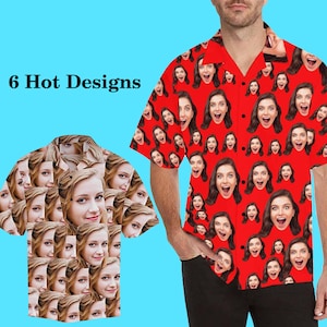 Custom Photo Hawaiian Shirt with Face for Men Personalized Tshirt Bachelor Party Birthday Anniversary Holiday Vacation Trip Fathers Day Gift
