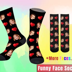 Custom Face Socks with Text Personalized Photo Sox Anniversary Birthday Christmas Gift for Unisex Adult Women Men Child Kids Family Couple