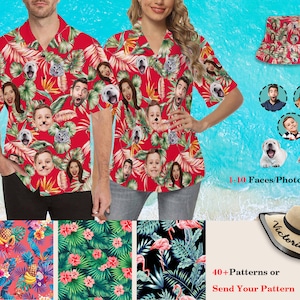 Custom Face Hawaiian Shirt for Men Women Personalized Background Photo Text Hawaii Shirt Bachelor Party Shirt Trip Birthday Father Day Gift image 1