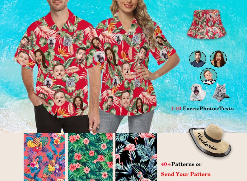 Custom Face Hawaiian Shirt for Men Women Personalized Background Photo Text Hawaii Shirt Bachelor Party Shirt Trip Birthday Father Day Gift image 1