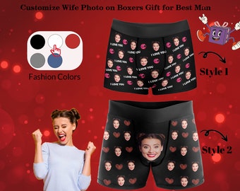 Custom Text Name on Boxers Briefs for Men Personalized Boxers with Face Photo Underwear Wedding Anniversary Gift for Him