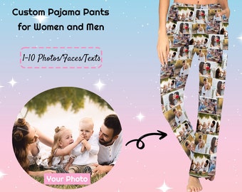 Custom Photo Pajamas Pants Personalized Face Pajama Bottoms Women Men Pj Trousers Birthday Pajama Party Gift for Lover Mothers Fathers Day